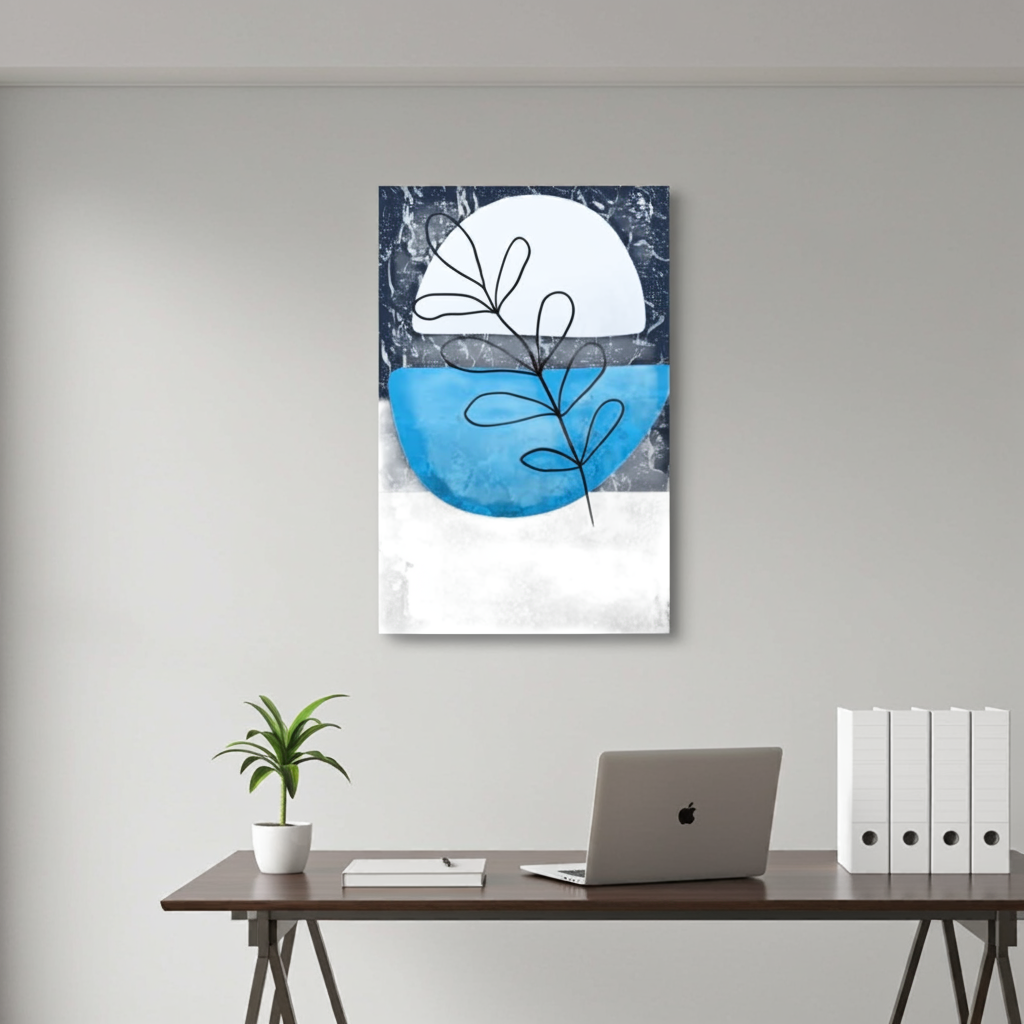 Digital art print on office wall – minimal style
